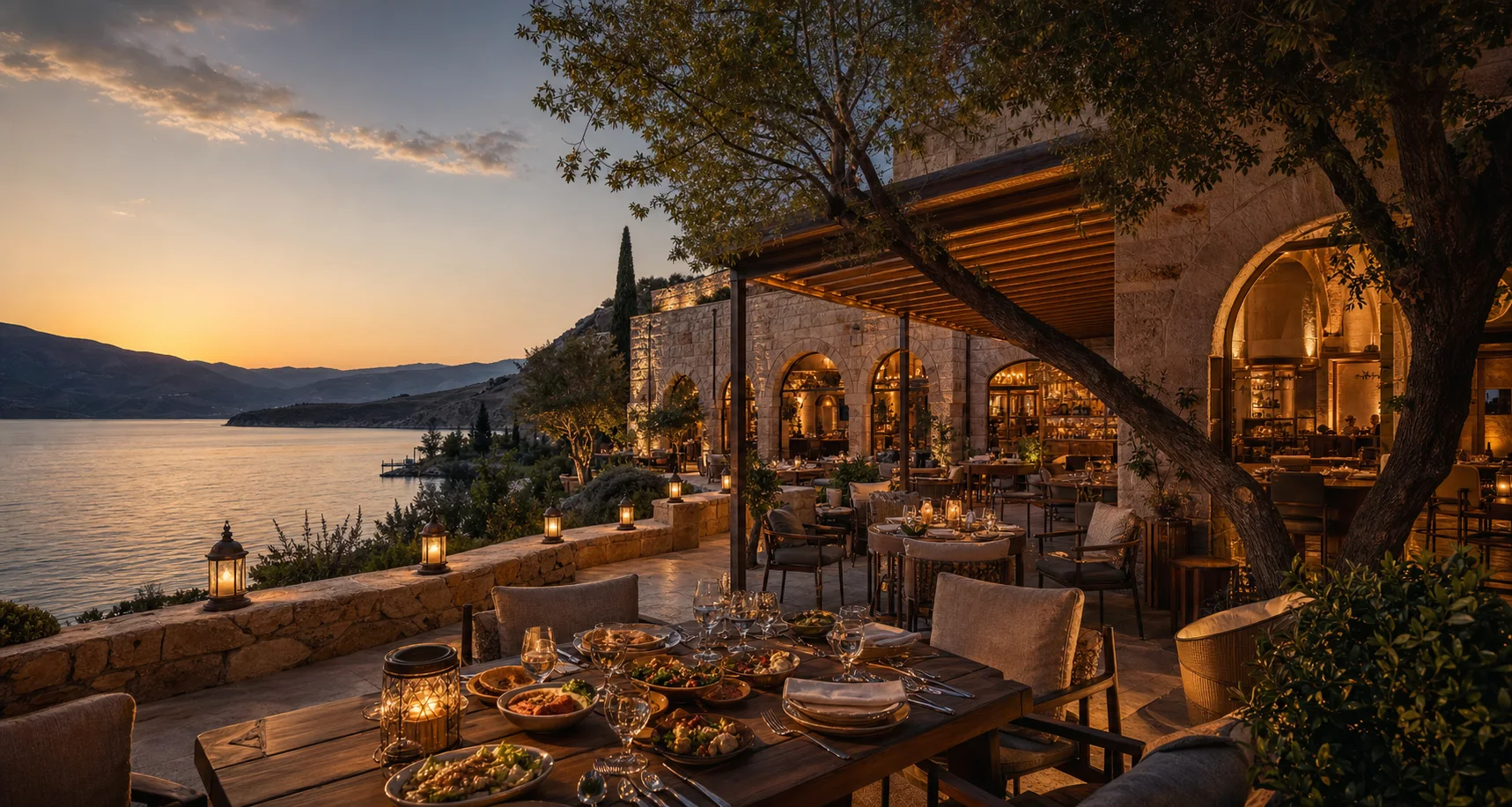 Hazar kıyısında Sürmelim Gurme taş restoran terası